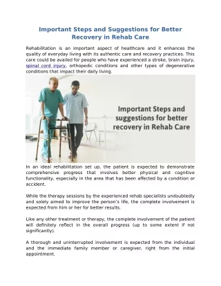 Important Steps for Better Recovery in Rehab Care