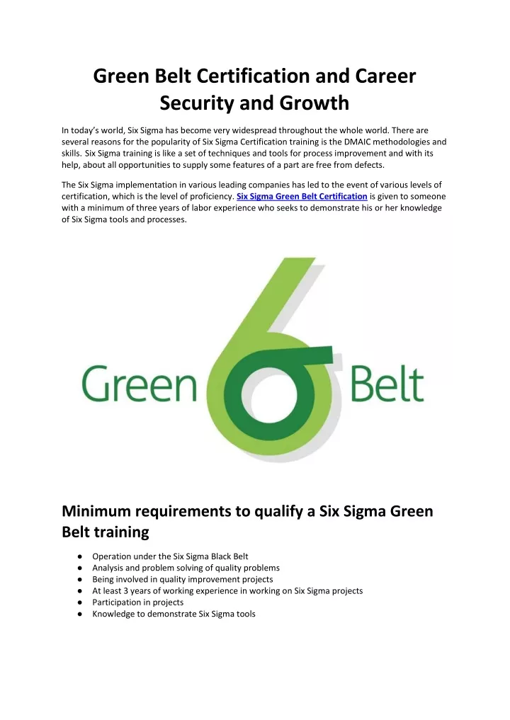 green belt certification and career security