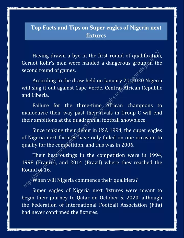 top facts and tips on super eagles of nigeria