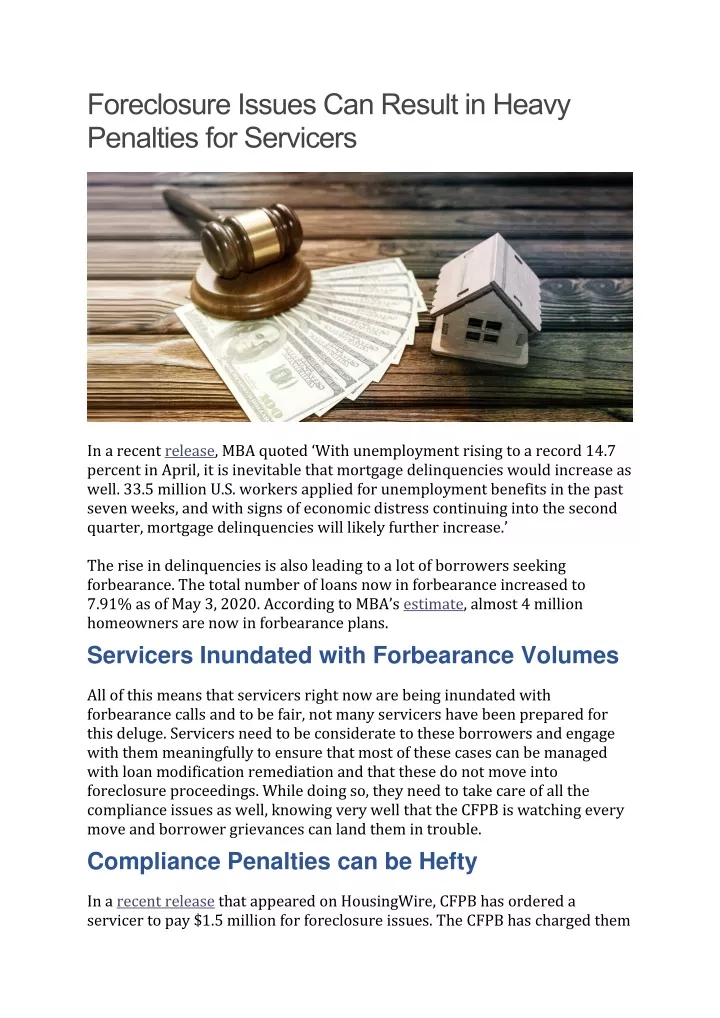 foreclosure issues can result in heavy penalties