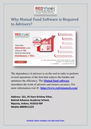 why mutual fund software is required to advisors