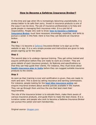 how to become a safetree insurance broker