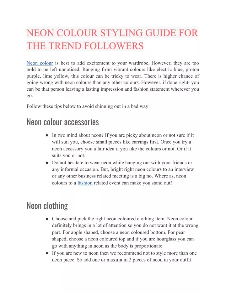 neon colour styling guide for the trend followers