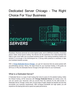 Dedicated Server Chicago is Best Option for Your Business