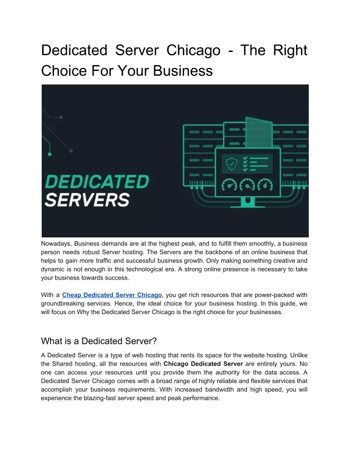 dedicated server chicago the right choice