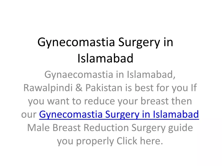 gynecomastia surgery in islamabad