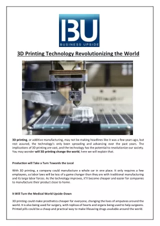 3D Printing Technology Revolutionizing the World