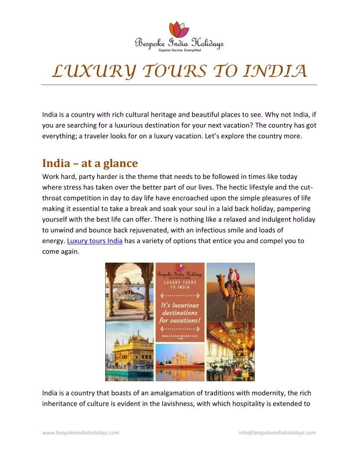luxury tours to india