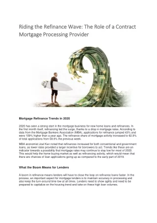 Riding the Refinance Wave: The Role of a Contract Mortgage Processing Provider