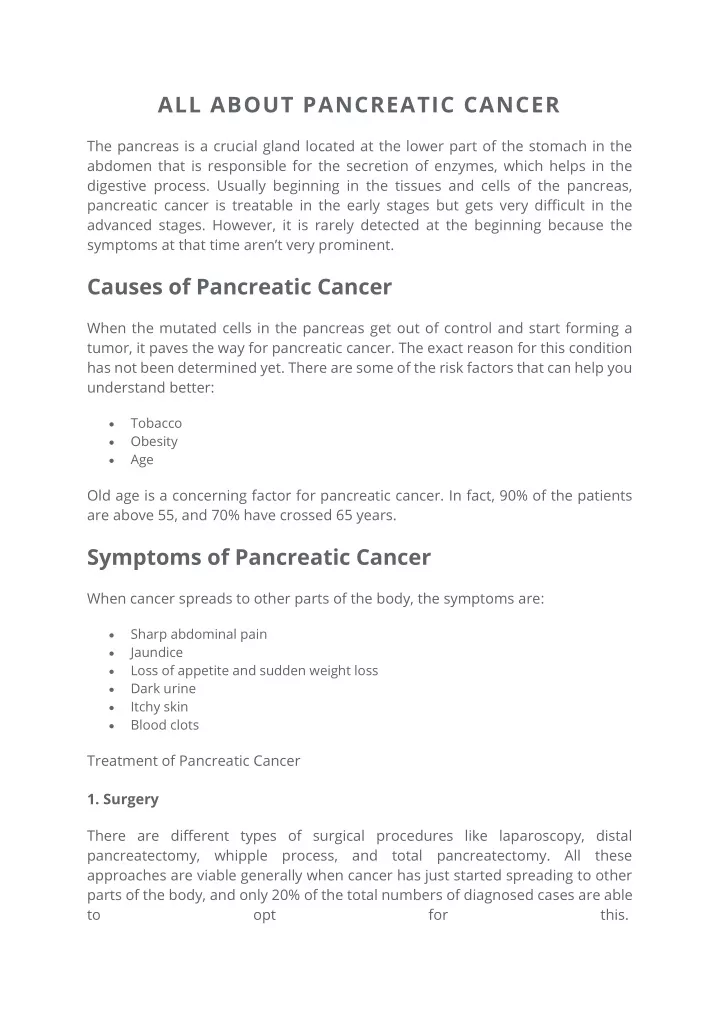 all about pancreatic cancer