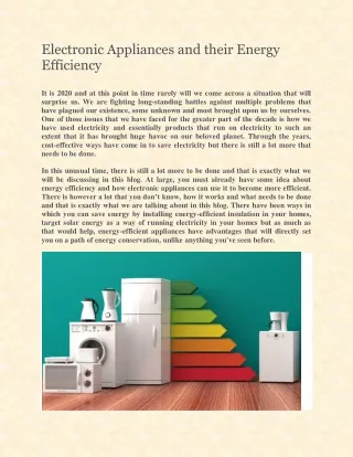 Electronic Appliances and their Energy Efficiency
