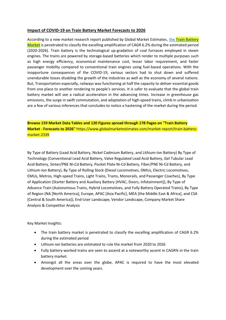 impact of covid 19 on train battery market