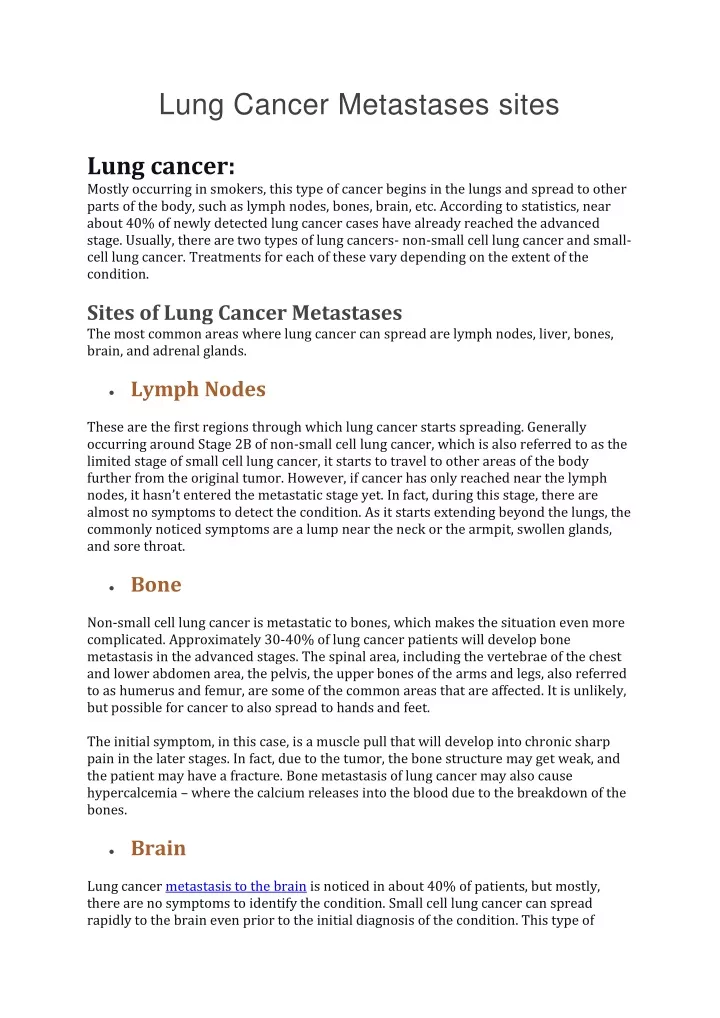 lung cancer metastases sites
