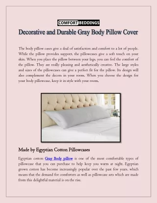 Decorative and Durable Gray Body Pillow Cover