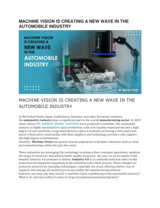 MACHINE VISION IS CREATING A NEW WAVE IN THE AUTOMOBILE INDUSTRY