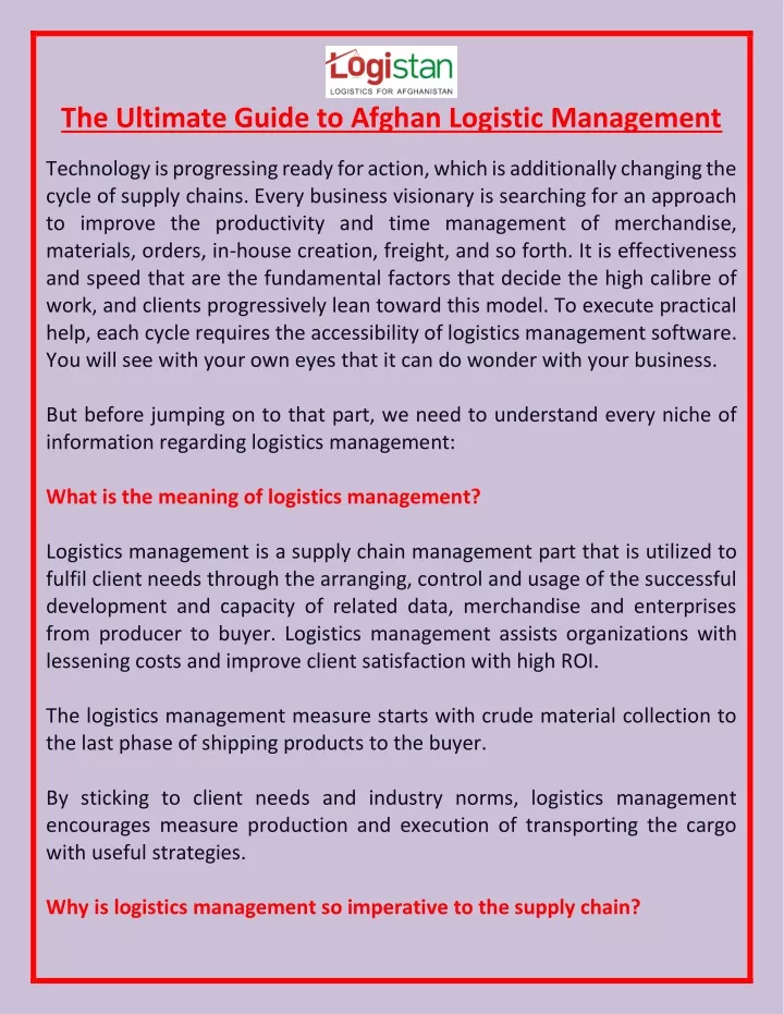 the ultimate guide to afghan logistic management