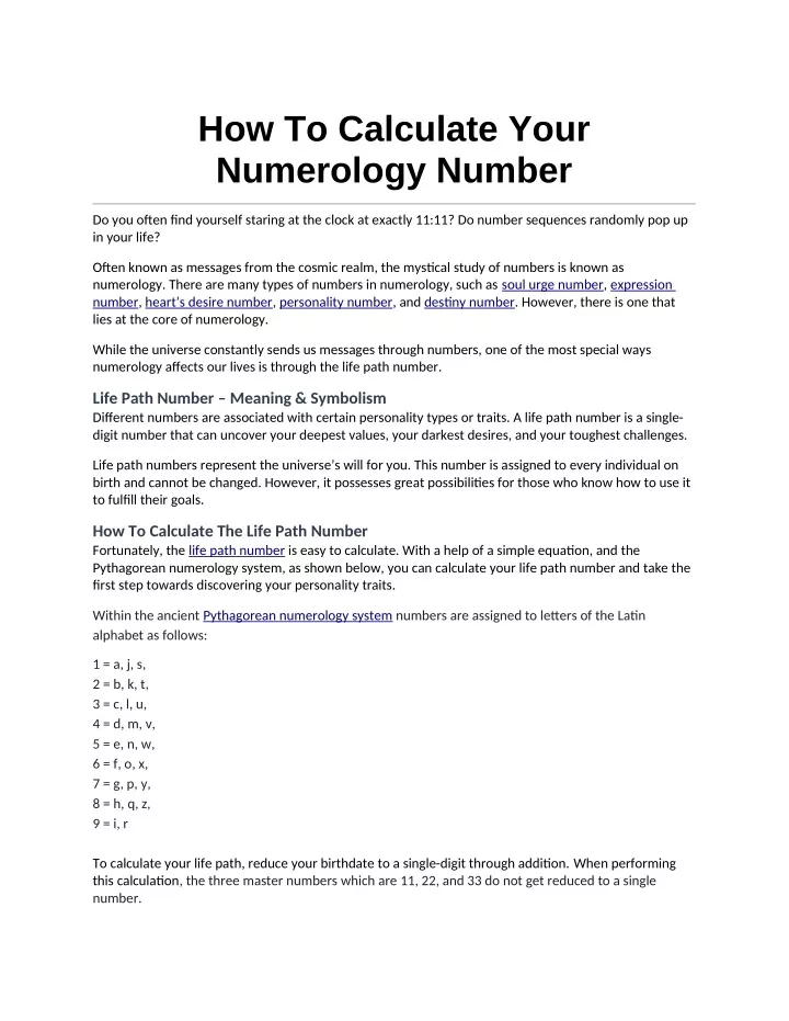 how to calculate your numerology number