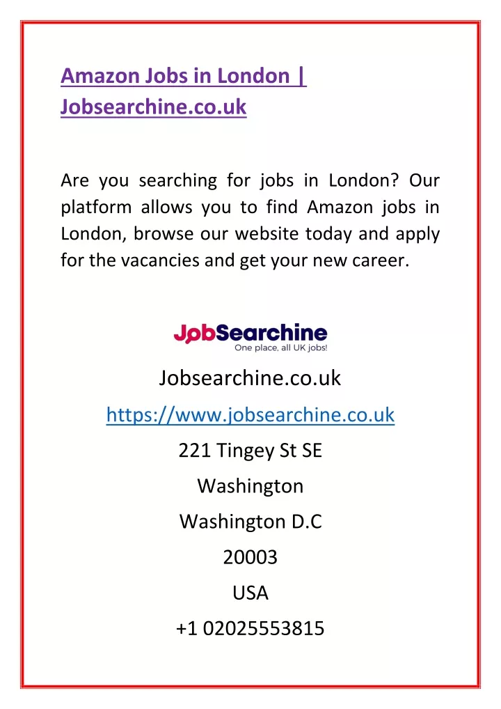 amazon jobs in london jobsearchine co uk