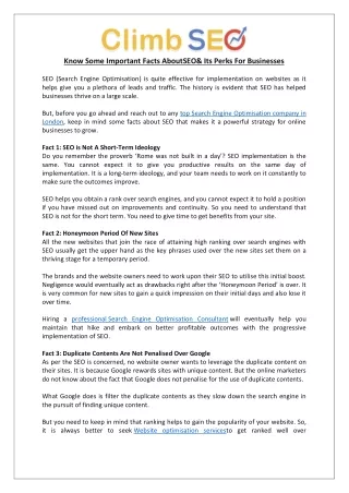 know some important facts aboutseo its perks