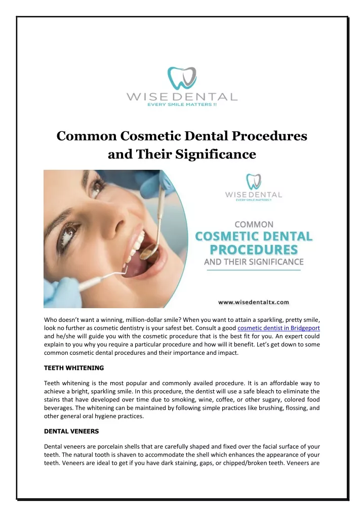 common cosmetic dental procedures and their