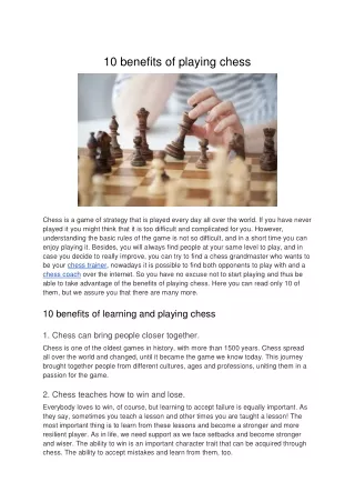 10 benefits of playing chess