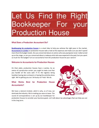 Let Us Find the Right Bookkeeper For your Production House