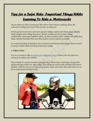 Tips for a Safer Ride: Important Things While Learning To Ride a Motorcycle
