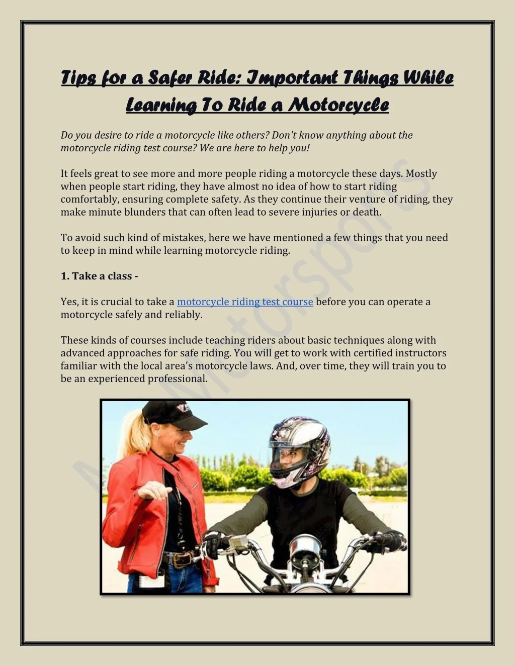 PPT - Tips for a Safer Ride: Important Things While Learning To Ride a ...