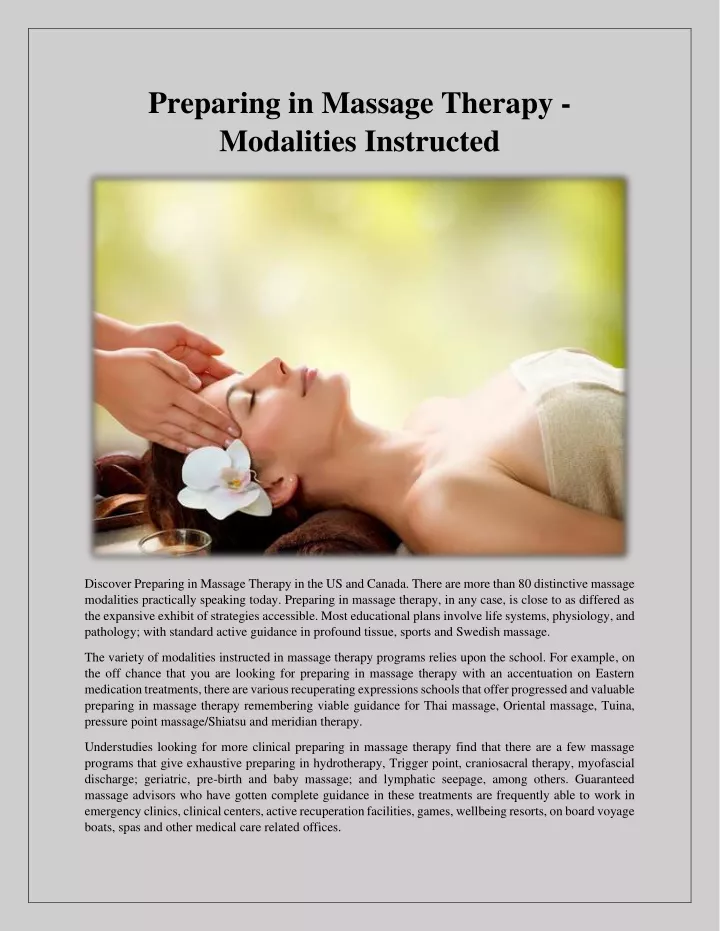 preparing in massage therapy modalities instructed
