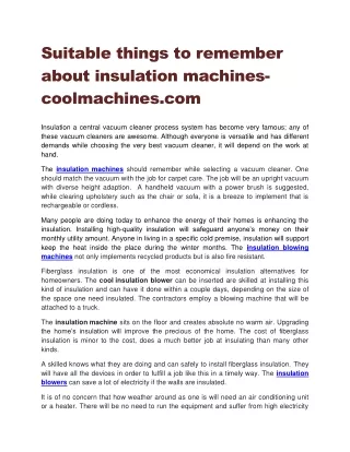 suitable things to remember about insulation