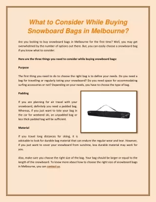 What to Consider While Buying Snowboard Bags in Melbourne?