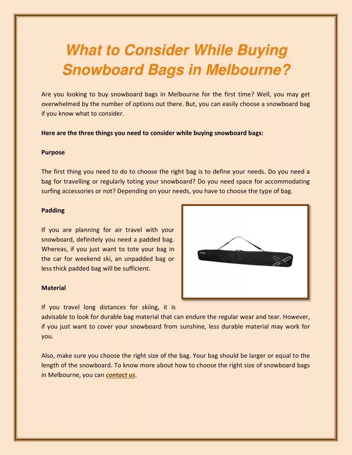 what to consider while buying snowboard bags