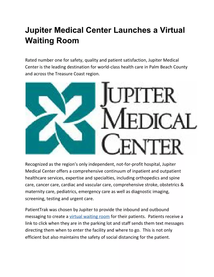jupiter medical center launches a virtual waiting