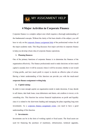4 major activities in corporate finance