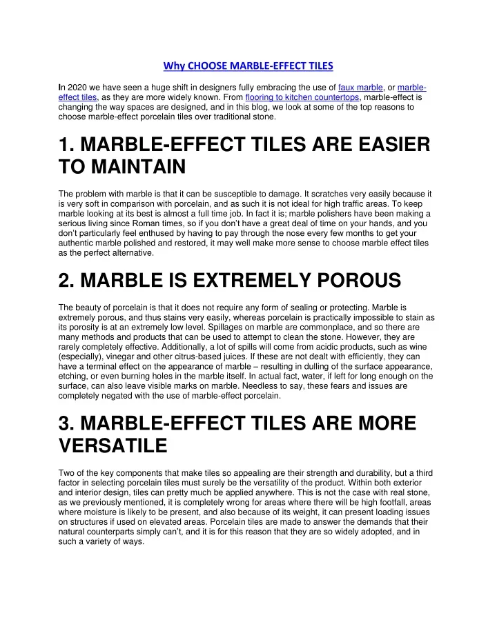 why choose marble effect tiles