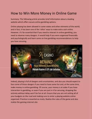 How to Win More Money in Online Game