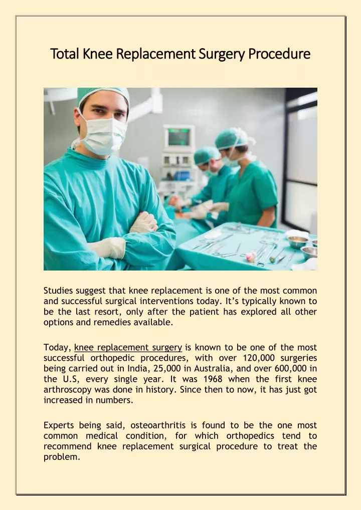 total knee replacement surgery procedure total
