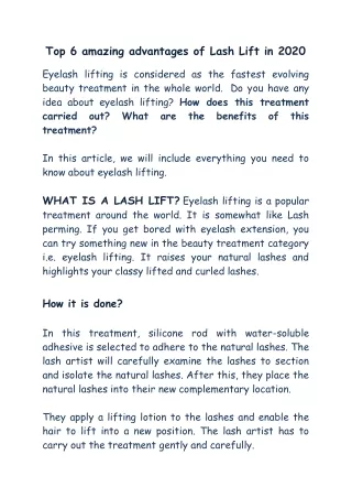 Top 6 Amazing Advantages of Lash Lift In 2020