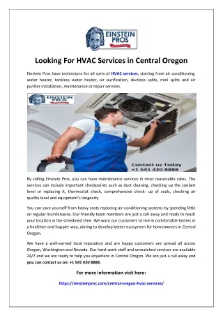 Looking For HVAC Services in Central Oregon