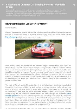 classical and collector car lending services