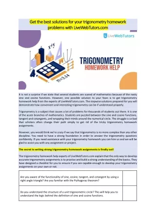 Get the best solutions for your trigonometry homework  problems with LiveWebTutors.com