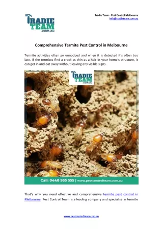 Comprehensive Termite Pest Control in Melbourne