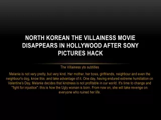 North Korean the Villainess movie disappears in Hollywood after Sony Pictures hack