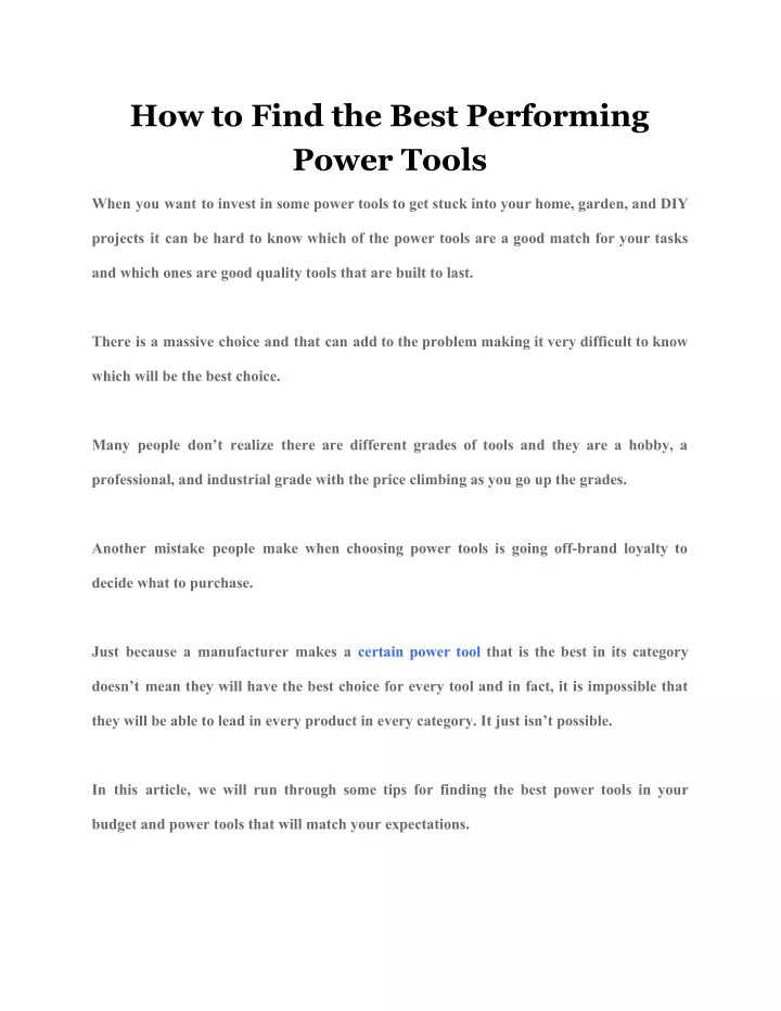 how to find the best performing power tools