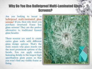 Why Do You Use Bulletproof Multi-Laminated Glass Screens?