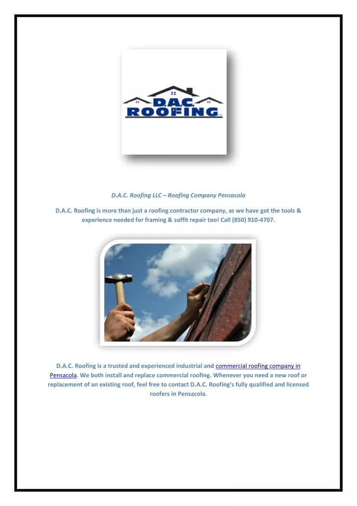 d a c roofing llc roofing company pensacola