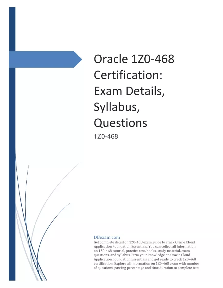 oracle 1z0 468 certification exam details