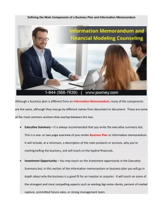 Defining the Main Components of a Business Plan and Information Memorandum