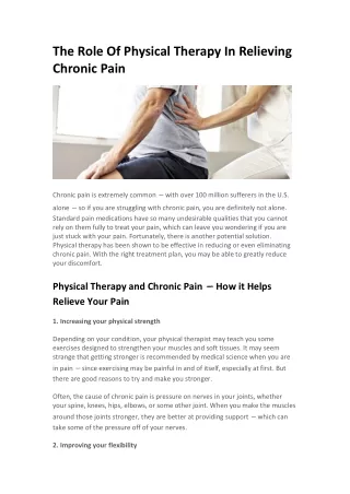 The Role Of Physical Therapy In Relieving Chronic Pain