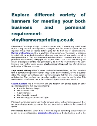 Explore different variety of banners for meeting your both business and personal requirement-vinylbannersprinting.co.uk